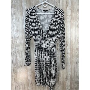 TART Womens‎ Dress M Faux Wrap Fit & Flare Geometric Black White